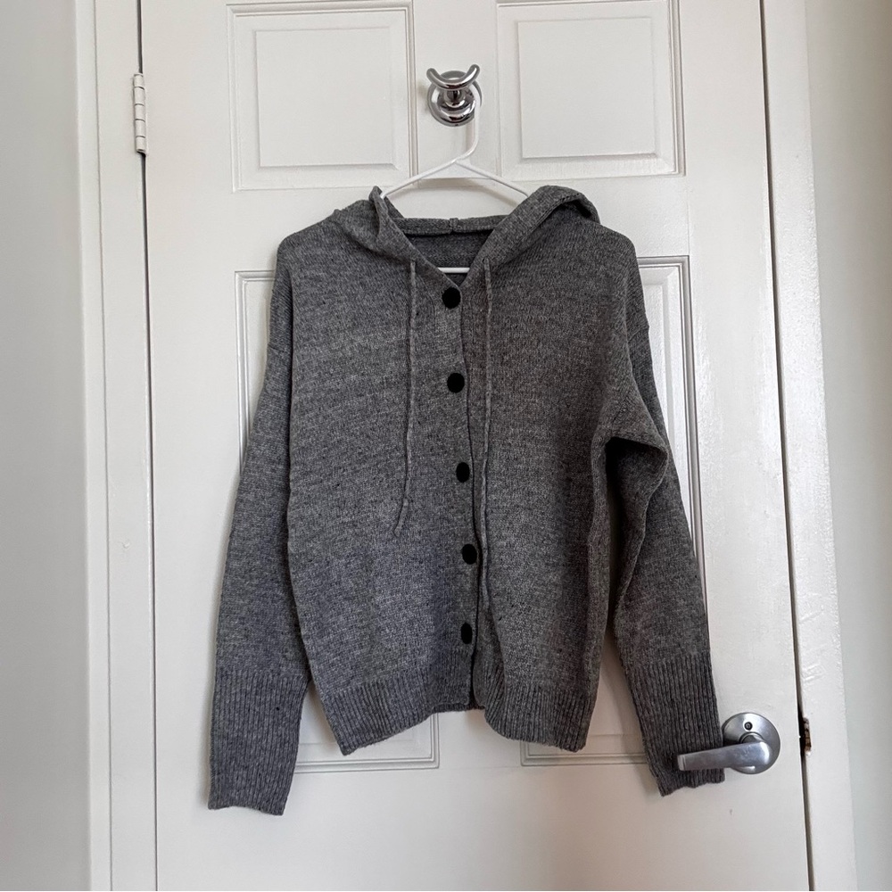 Knit Gray Women's Hooded Sweater Cardigan